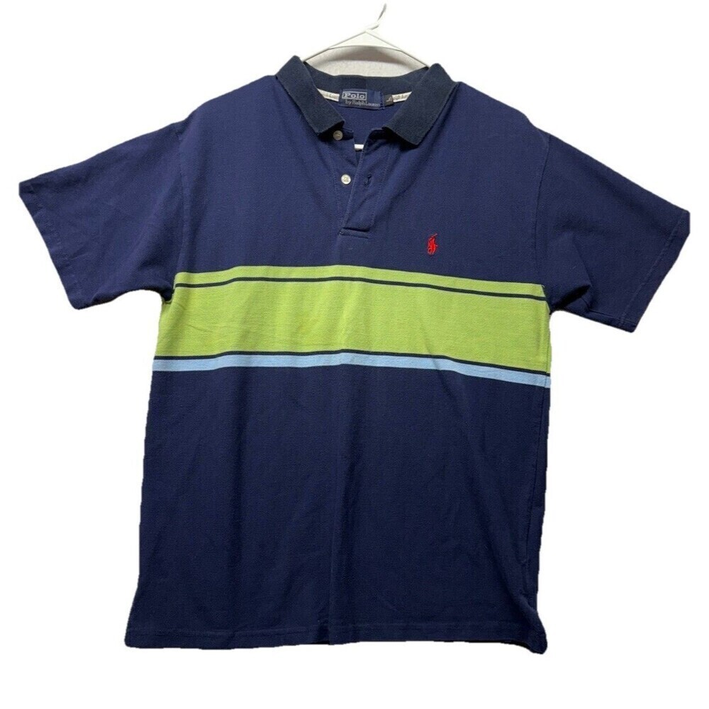 Polo Ralph Lauren Shirt Men Large Blue Green Stripe Pony Embroidery Vintage